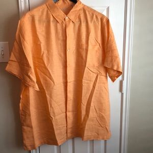 Linen Caribbean 3XL Men’s Button Down Shirt sleeved Orange Textured